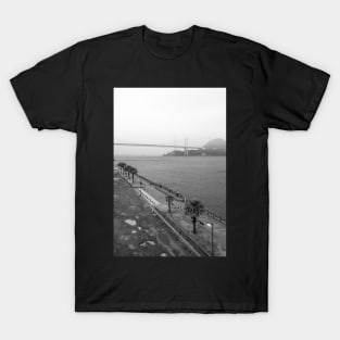 Foggy day at Kanmon strait with Kanmon bridge in the background T-Shirt